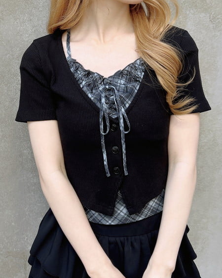 INGNI（イング） レイヤードカーデトップス ｸﾛ/ｸﾞﾚｰ