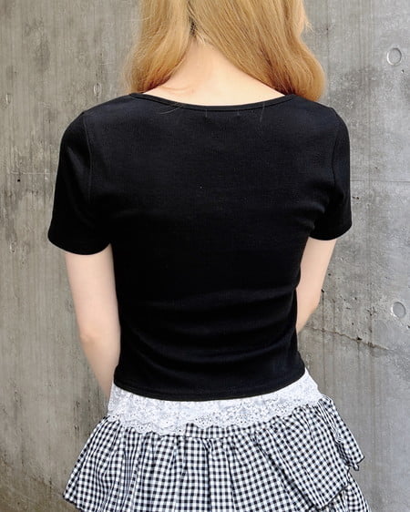 INGNI（イング） レイヤード前リボンリブトップス ｸﾛ