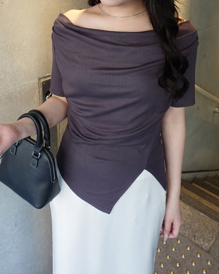 アシメドレープ半袖トップス