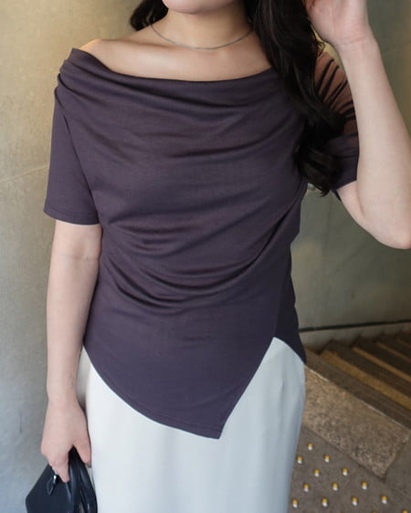 INGNI（イング） アシメドレープ半袖トップス ﾁｬｺｰﾙｸﾞﾚｰ