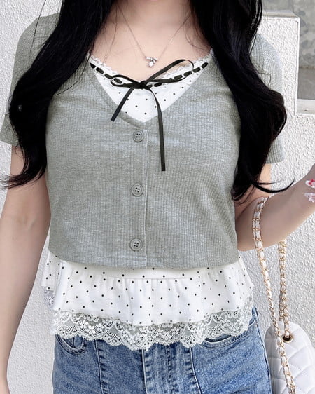 キャミドットカーデレイヤードトップス