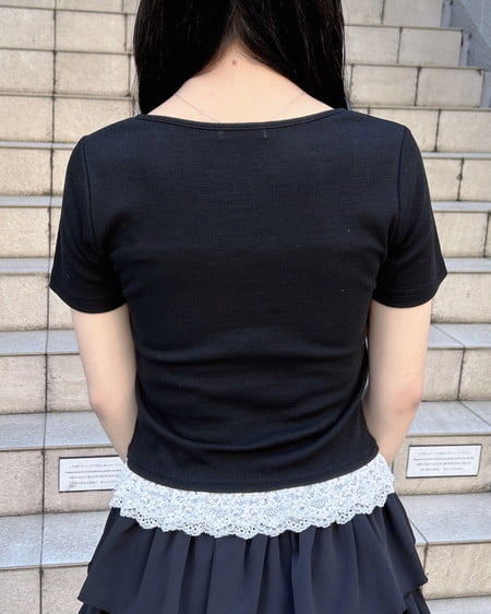 INGNI(イング) レイヤード前リボンリブトップス クロ/ギンガム