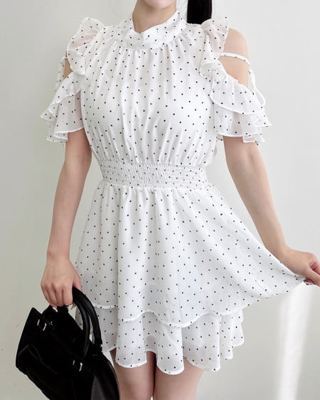 2Wayリボン肩あきフリルミニワンピース