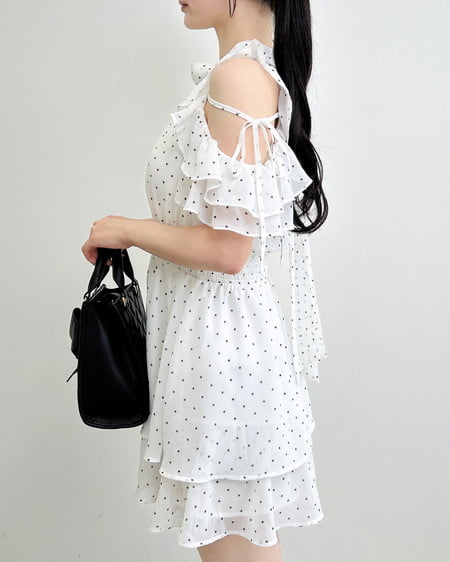 INGNI（イング） 2Wayリボン肩あきフリルミニワンピース ｵﾌ/ﾄﾞｯﾄ