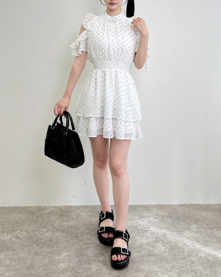 INGNI（イング） 2Wayリボン肩あきフリルミニワンピース ｵﾌ/ﾄﾞｯﾄ