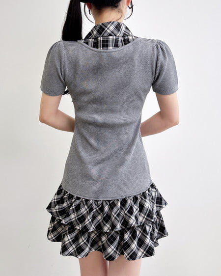 INGNI（イング） チェックシャツドッキングニットワンピース ｸﾞﾚｰ/ｸﾛ