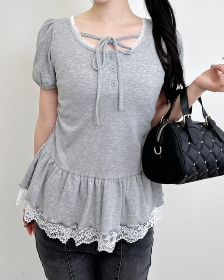 INGNI（イング） ヘンリーネックペプラムリブトップス ｸﾞﾚｰ