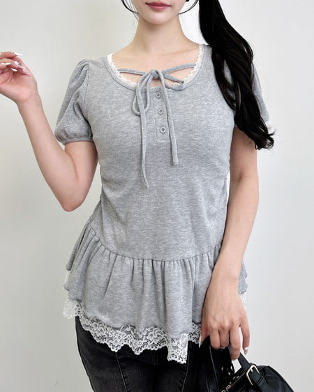 INGNI（イング） ヘンリーネックペプラムリブトップス ｸﾞﾚｰ