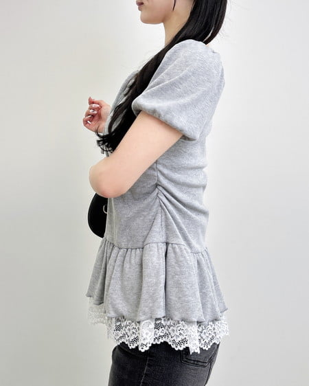 INGNI（イング） ヘンリーネックペプラムリブトップス ｸﾞﾚｰ