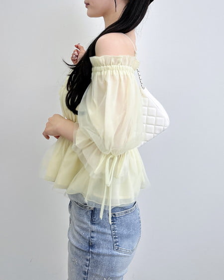 INGNI（イング） チュールオフショル半袖ブラウス ｲｴﾛｰ