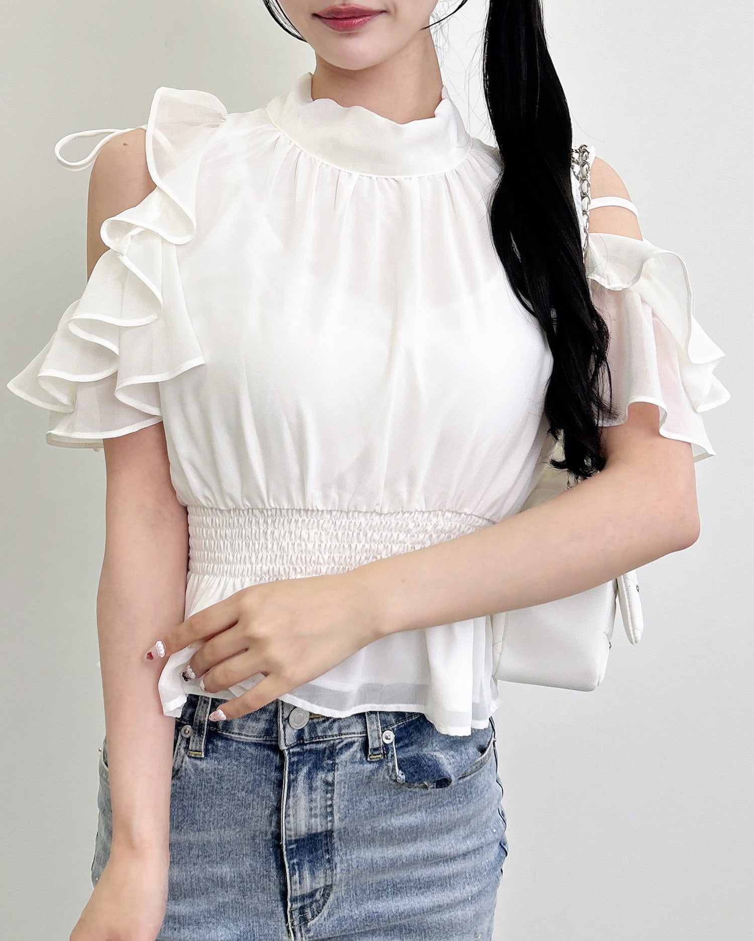 2Wayリボン肩あきフリルブラウス