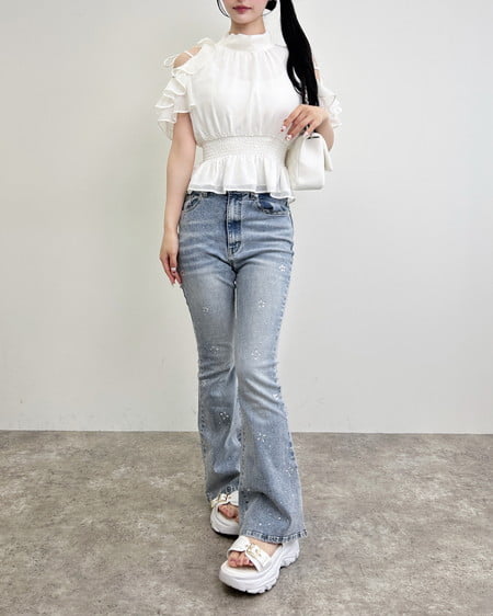 INGNI(イング) 2Wayリボン肩あきフリルブラウス オフホワイト