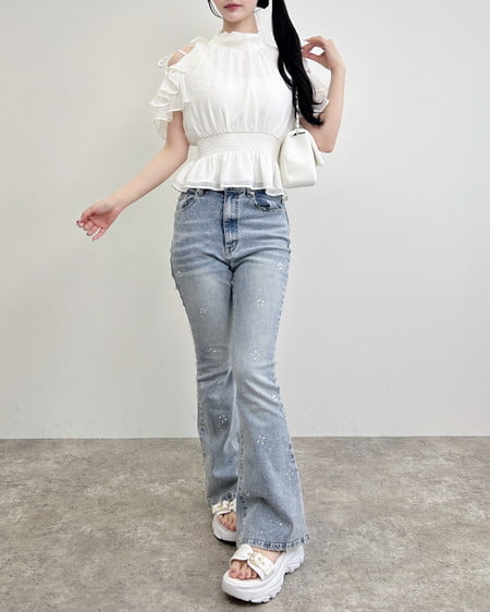 INGNI(イング) 2Wayリボン肩あきフリルブラウス オフホワイト