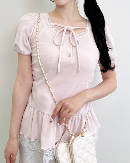 INGNI(イング) ヘンリーネックペプラムリブトップス ライトピンク