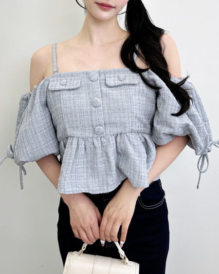 INGNI（イング） ツイードペプラムオフショルブラウス ｻｯｸｽ