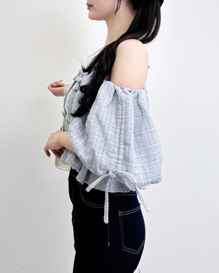 INGNI（イング） ツイードペプラムオフショルブラウス ｻｯｸｽ