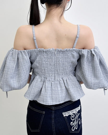 INGNI（イング） ツイードペプラムオフショルブラウス ｻｯｸｽ