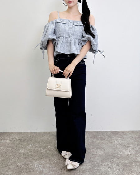 INGNI（イング） ツイードペプラムオフショルブラウス ｻｯｸｽ