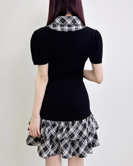 INGNI（イング） チェックシャツドッキングニットワンピース ｸﾛ/ｸﾛ