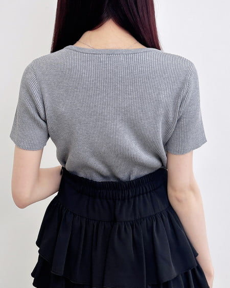 INGNI（イング） フロントレースドッキング半袖ニット ｸﾞﾚｰ/ｵﾌﾎﾜｲﾄ