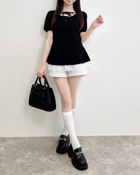 INGNI（イング） ヘンリーネックペプラムリブトップス ｸﾛ