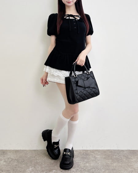 INGNI（イング） ヘンリーネックペプラムリブトップス ｸﾛ