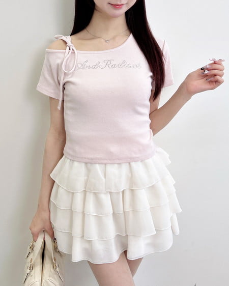 INGNI（イング） ワンショル肩リボンロゴリブトップス ﾗｲﾄﾋﾟﾝｸ