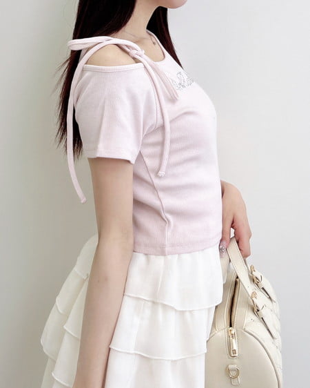 INGNI（イング） ワンショル肩リボンロゴリブトップス ﾗｲﾄﾋﾟﾝｸ