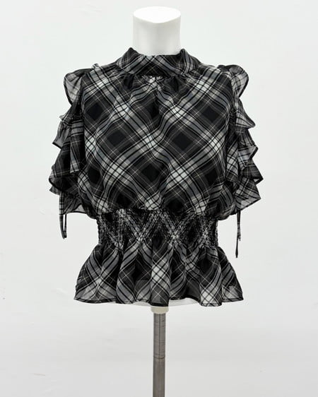INGNI(イング) アソート2Wayリボン肩あきフリルブラウス クロ/チェック