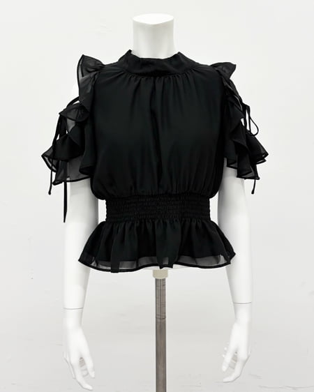 2Wayリボン肩あきフリル半袖ブラウス