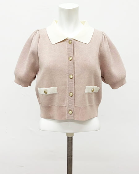 配色ラメ半袖ニットカーディガン