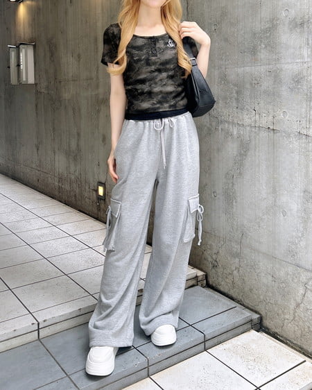 INGNI（イング） リボン付カーゴスウェットパンツ ｸﾞﾚｰ