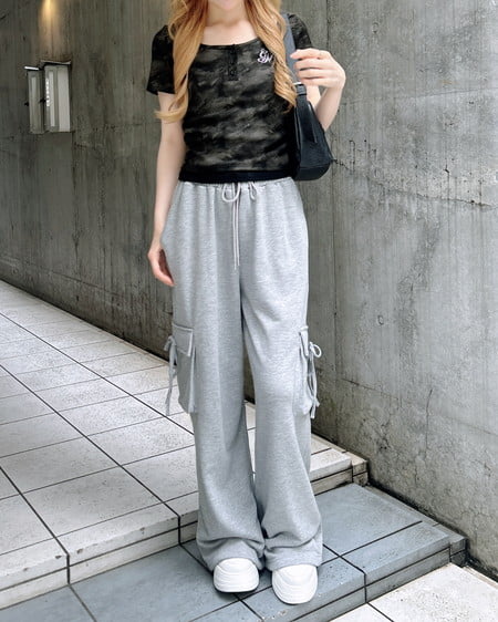 INGNI（イング） リボン付カーゴスウェットパンツ ｸﾞﾚｰ