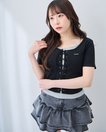 INGNI（イング） ベルト付デニムフリルミニスカパン ｸﾞﾚｰ