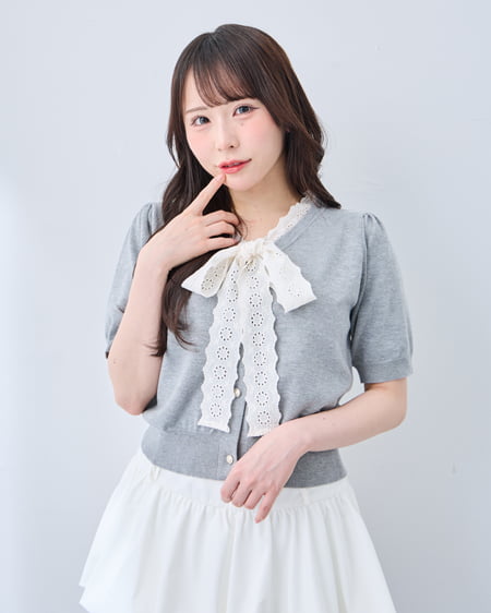 【WEB限定】レースボウタイ半袖ニット