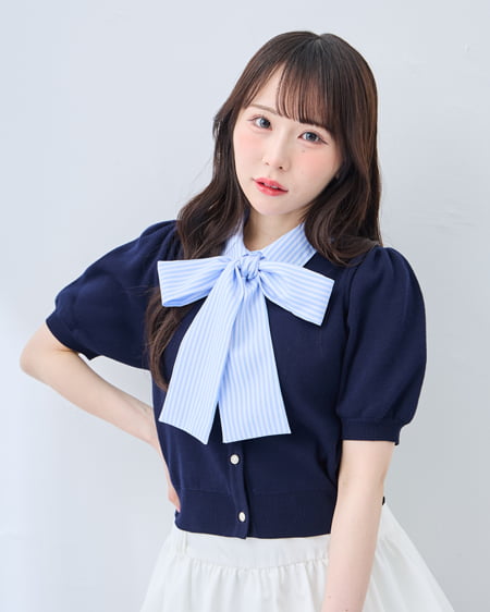 ボウタイドッキング半袖ニット