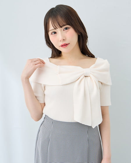INGNI（イング） リボンオフショル半袖ニット ｱｲﾎﾞﾘｰ