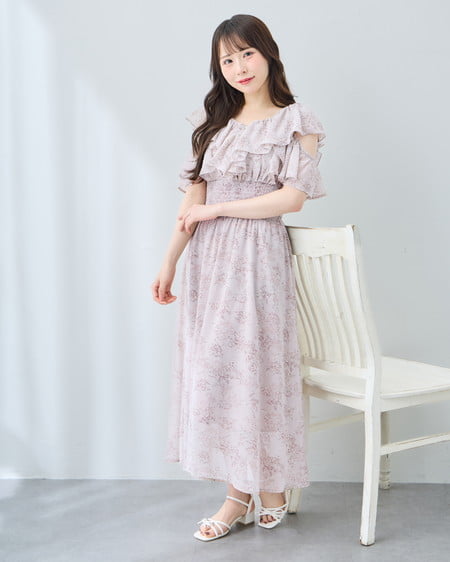 INGNI（イング） 肩あき花柄フリルワンピース ﾋﾟﾝｸ