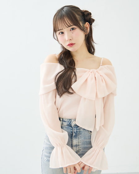 【4／22 2時までの限定価格】【一部カラー予約受付中】シアーオフショルリボンブラウス