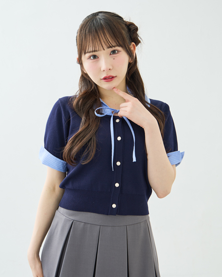 シャツレイヤード風半袖ニット