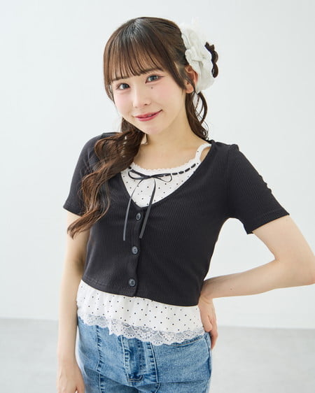 キャミドットカーデレイヤードトップス