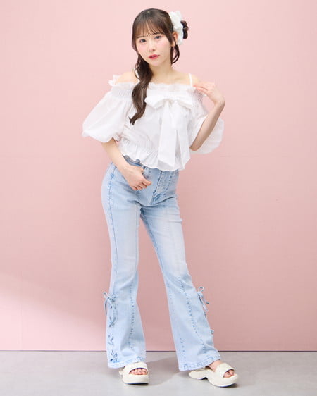 INGNI（イング） リボンオフショルバルーンスリーブブラウス ｵﾌﾎﾜｲﾄ