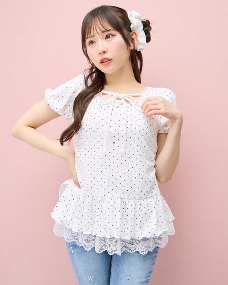 ヘンリーネックペプラムリブトップス