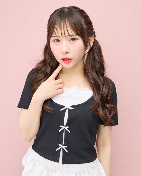 INGNI(イング) レイヤード前リボンリブトップス