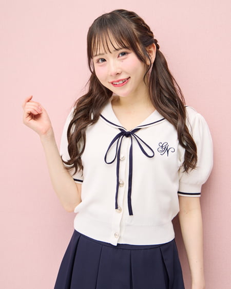 セーラーカラー配色ニットカーディガン