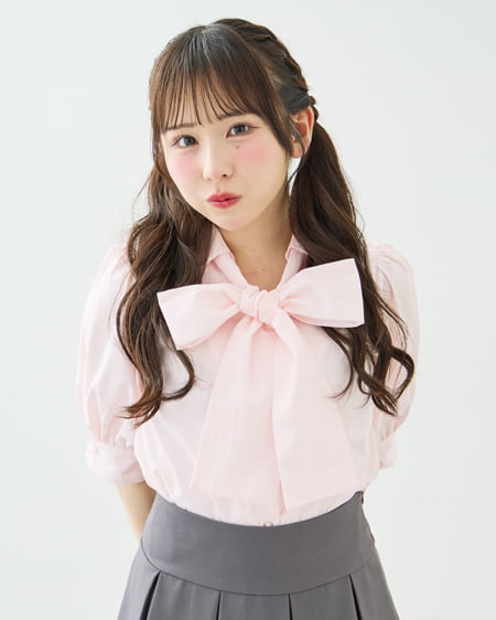 【WEB限定カラーあり】胸刺繍ボウタイ半袖ブラウス