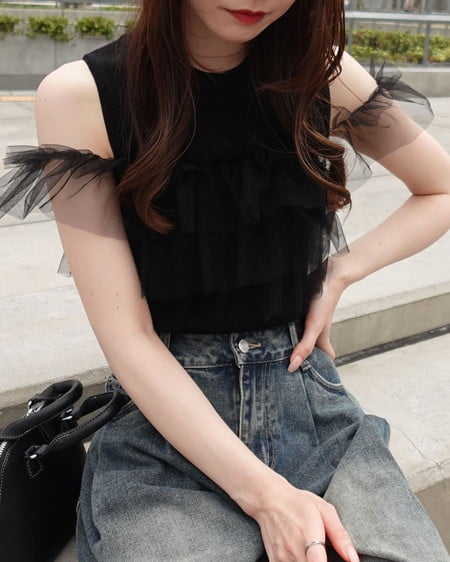 INGNI（イング） マルチWayノースリフリルニット ｸﾛ