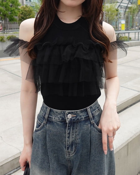 INGNI（イング） マルチWayノースリフリルニット ｸﾛ