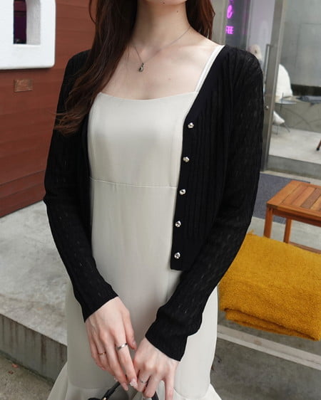 INGNI（イング） シアーリブニットカーディガン ｸﾛ