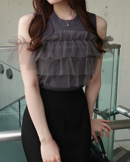 INGNI(イング) マルチWayノースリフリルニット チャコールグレー